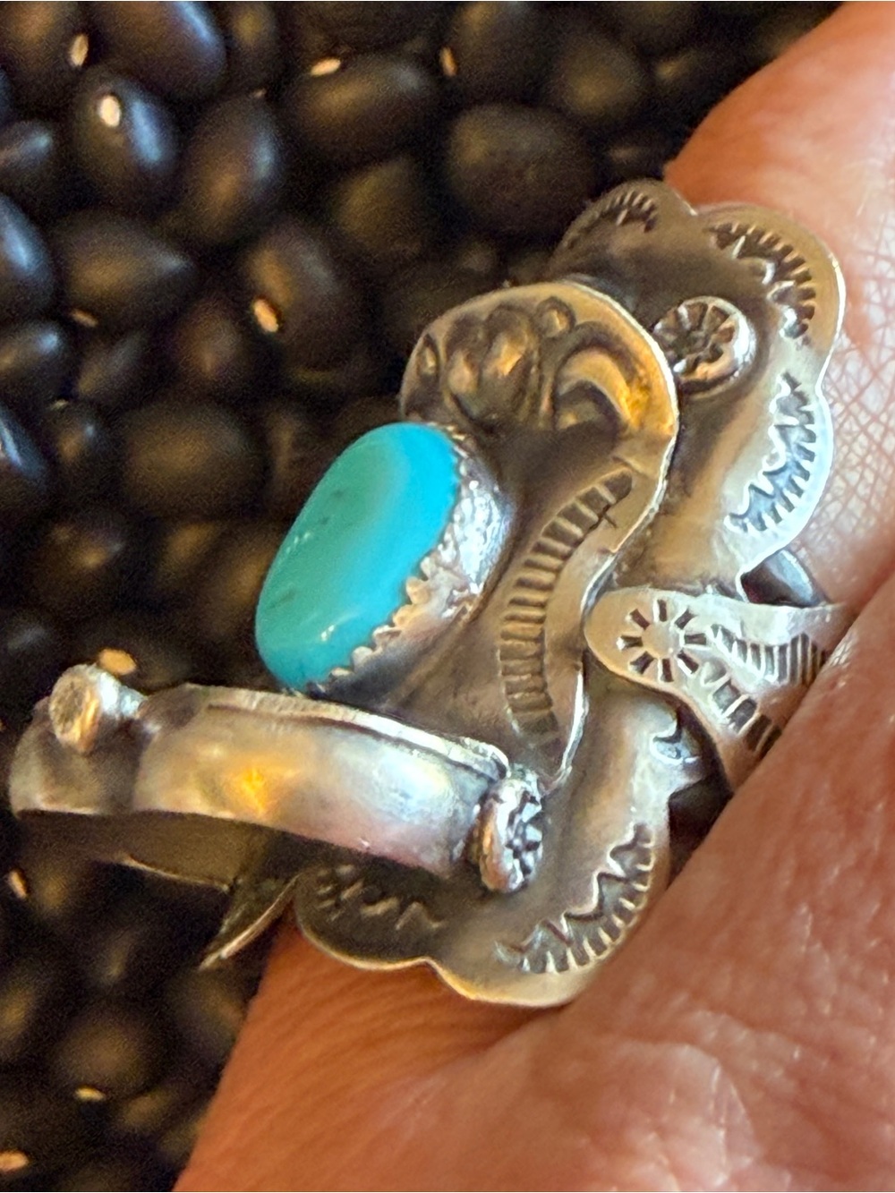 Tim Yazzie Sterling Silver Turquoise Statement Saddle Ring - Bright Blue - Picture 7 of 9